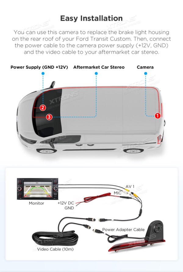Ford Transit Custom | Brake Light Rear Camera  | Waterproof Night Vision | ACCAMFTS006
