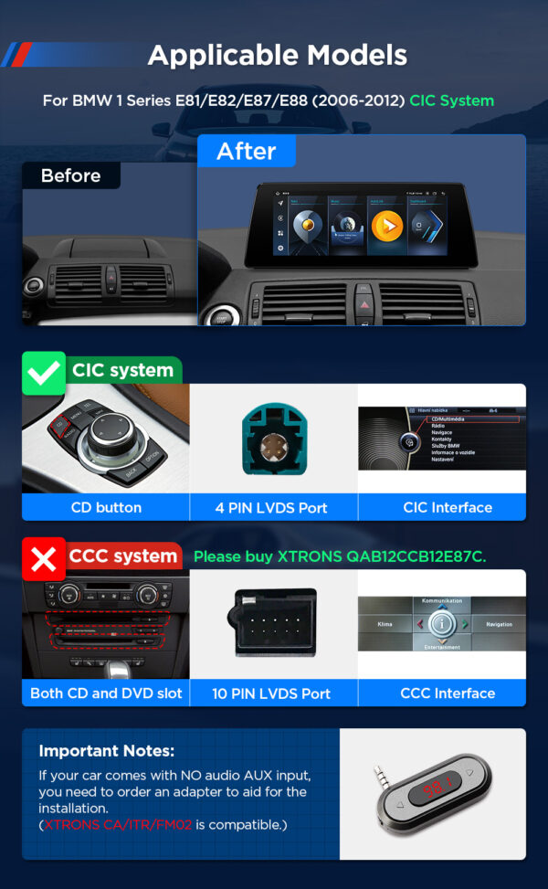 BMW | 1 Series | Android 13 | Octa-core | 8GB RAM & 128GB ROM | Integrated 4G LTE | QAB12CIB12E87C