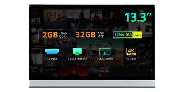 13.3" | Universal Fit | Android OS | 2GB RAM & 32GB ROM | FHD IPS Screen | Android Backseat Player | HM136AB