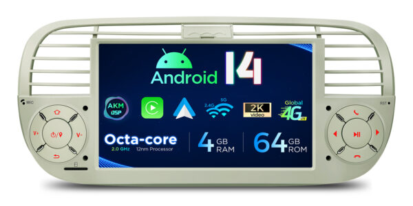 Fiat 500 | Android 14 | Octa Core | 4GB RAM & 64GB ROM | Global 4G LTE Solution | PX7450FCL
