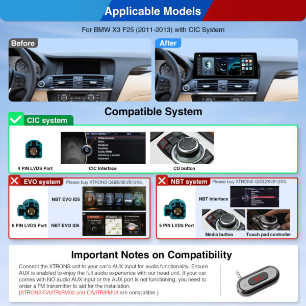 BMW | X3 | Android OS & OEM System | Qualcomm 680 | Octa Core | 8GB RAM & 128GB ROM | QGB23CIB12X3
