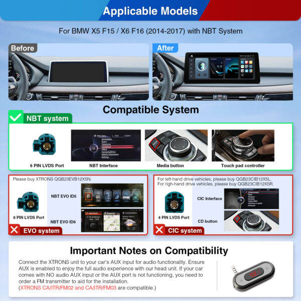 BMW | X5 X6 | Android OS & OEM System | Qualcomm 680 | Octa Core | 8GB RAM & 128GB ROM | QGB23NB12X5N
