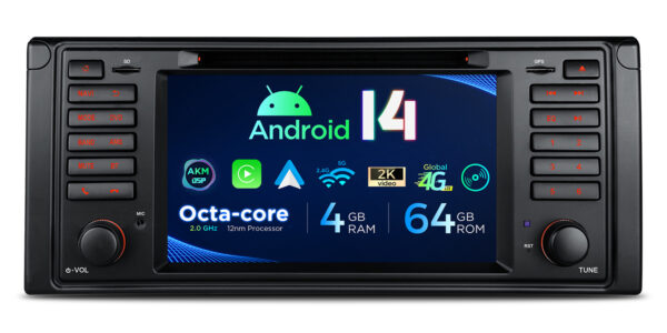 BMW  | E39 | Android 14 | Octa Core | 4GB RAM & 64GB ROM | Global 4G LTE Solution | PX7439BG